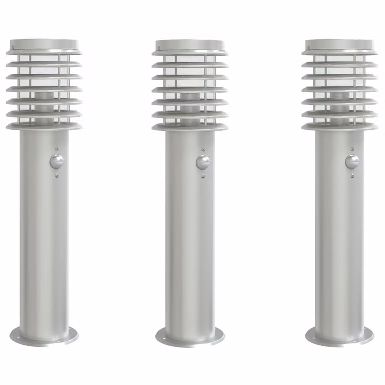 Lampade da Terra per Esterni Sensore 3 pz Argento 60 cm Acciaio