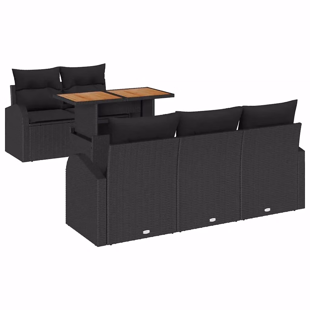 Set Divano da Giardino L-Shape vidaXL 6 Pezzi Nero con Cuscini e Tavolino – 2