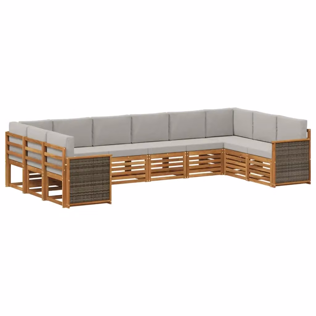 Set di divani da esterno a L vidaXL in legno di acacia con cuscini beige e grigio – 2