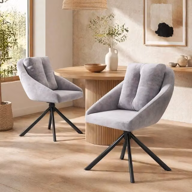 Set di 2 sedie girevoli ergonomiche da pranzo in velluto e metallo; grigio