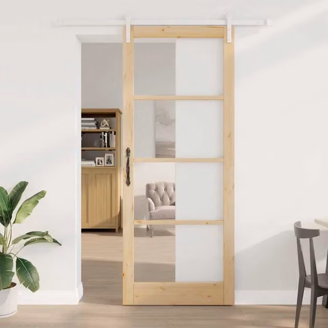 Porta scorrevole moderna vidaXL ORKDAL in legno e vetro, colore naturale marrone e beige, L: 93 cm, H: 232 cm