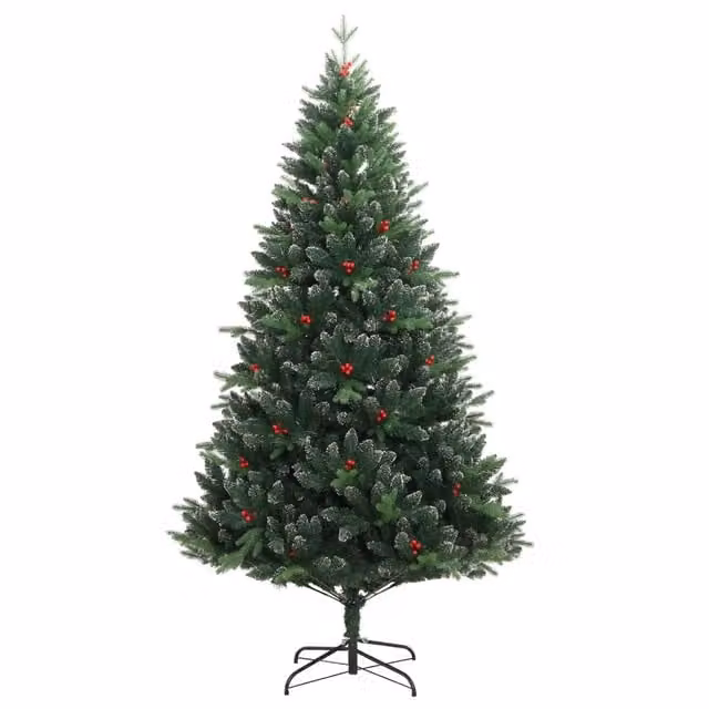 Albero di Natale Artificiale Design In Verde con Bacche Rosse Altezza: 240 cm