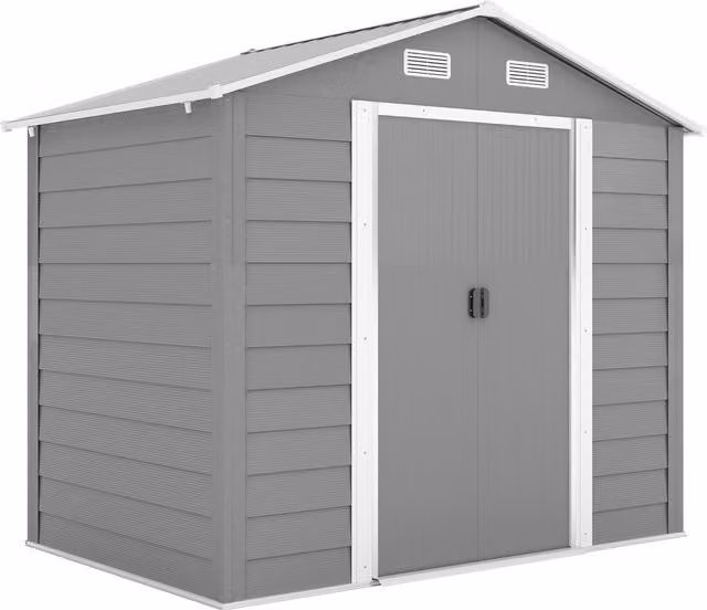 Casetta da Giardino Outsunny con Porte Scorrevoli e 4 Prese d'Aria, Capanno Attrezzi in Acciaio e PP, L: 196 cm, P: 236 cm, H: 208 cm, Grigio Chiaro – 1