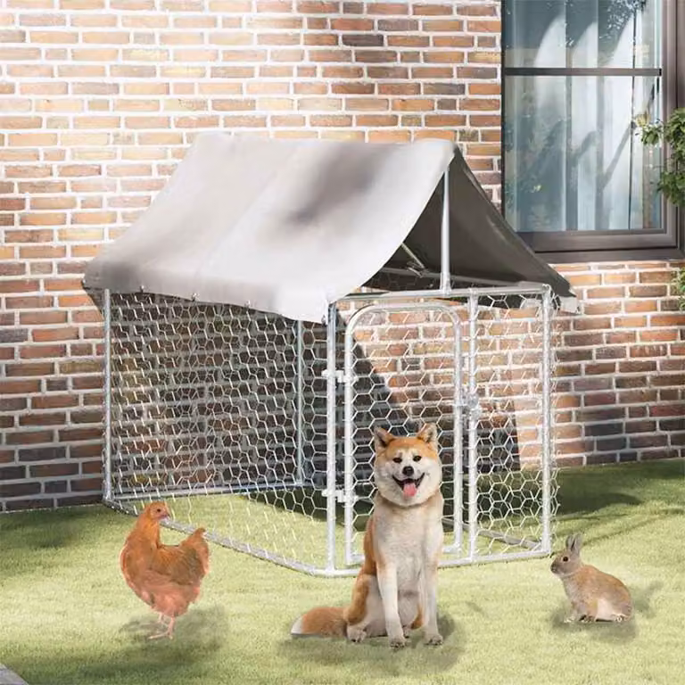 vidaXL Gabbia per cani da esterno con tetto impermeabile in metallo argento L 200 cm, P 100 cm, H 150 cm