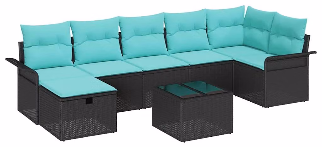 Set Divano da Giardino con cuscino 8 pcs Nero Poly Rattan