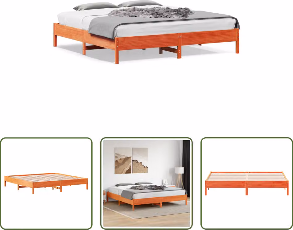 The Living Store letto in legno massiccio cera marrone 200x200 cm pino