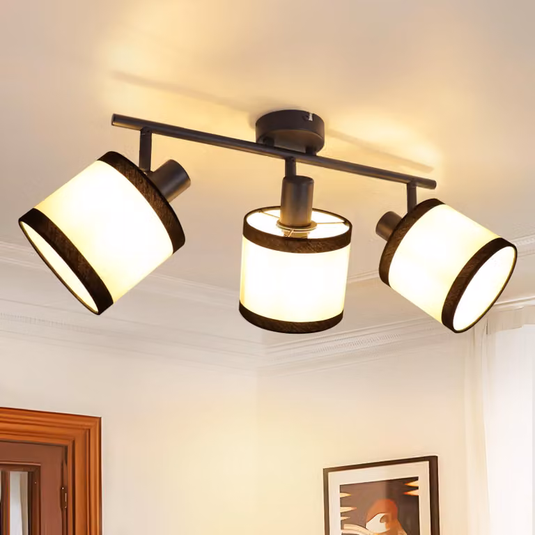 ZMH faretto da soffitto nero 3 fiamme - faretto da soffitto E14 plafoniera in tessuto orientabile 350° lampada da cucina vintage per camera da letto ufficio corridoio guardaroba soggiorno (senza lampadina)