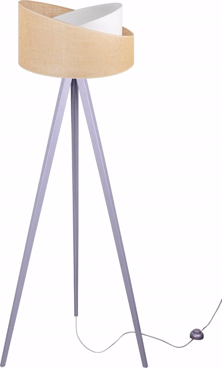 Lampada da terra a tre gambe, legno, juta, paralume, 45 cm