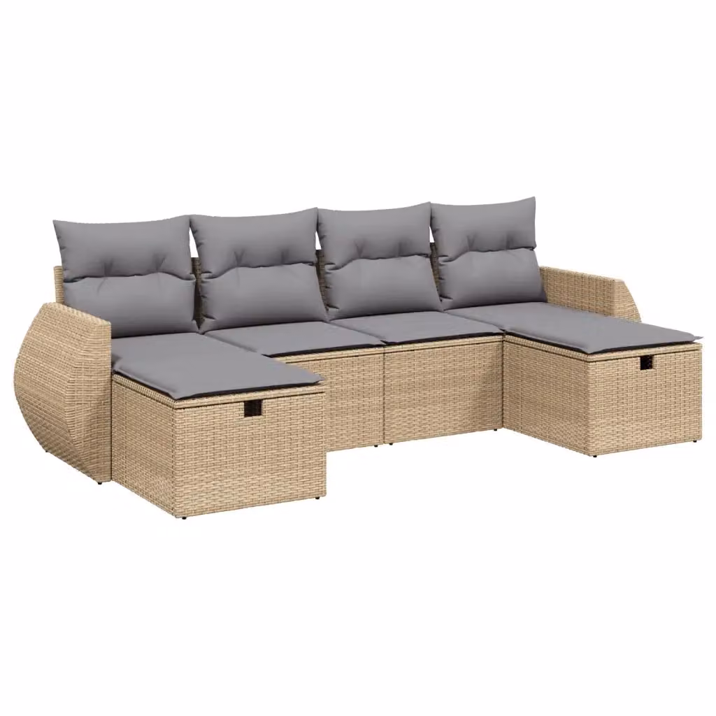 vidaXL Set Divano da Giardino a L 6 pz in Polyrattan con Cuscini Beige e Grigio e Struttura in Acciaio – 2
