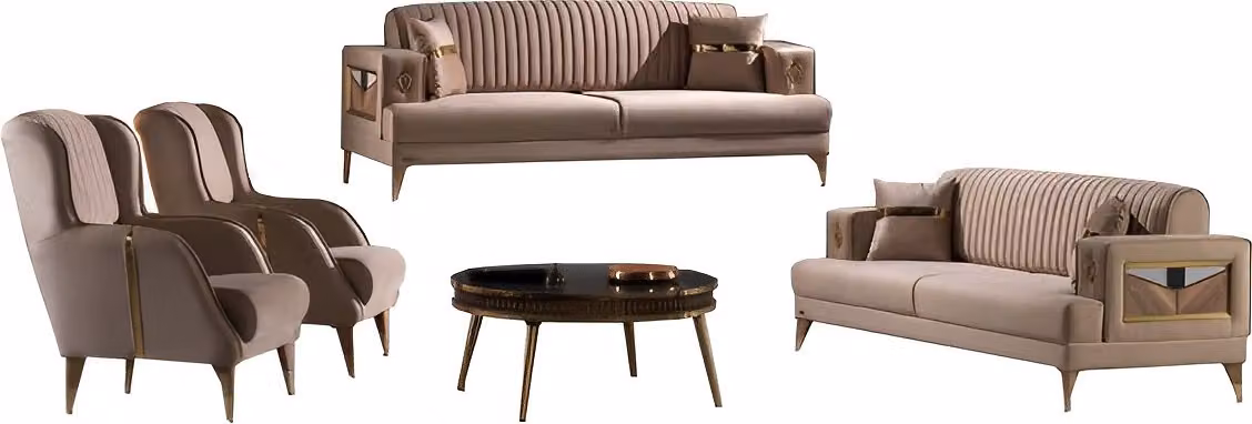 Sofagarnitur Sofa 3+1+1 Sitzer Wohnzimmer Set 3tlg Sofas Modern Beige Stil