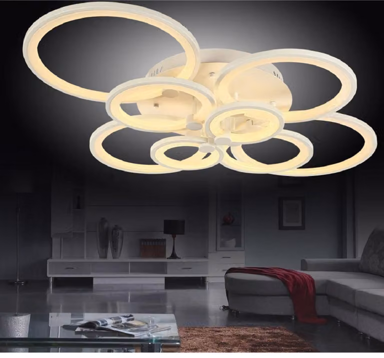 Lampada da soffitto a LED 6067-8, dimensioni 100x80x17 cm. Lampada da soffitto a LED da 148W con telecomando. Colore e intensità della luce regolabili, dimmerabile. Struttura in metallo verniciata di bianco
