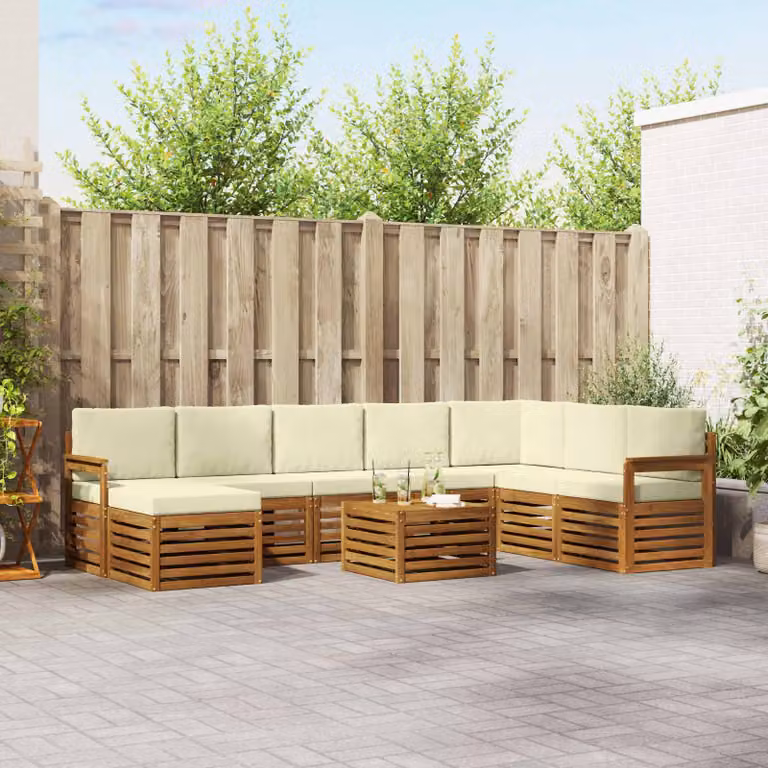 Set di divani da esterno vidaXL 9 pezzi in legno di acacia con cuscini, colore beige e marrone