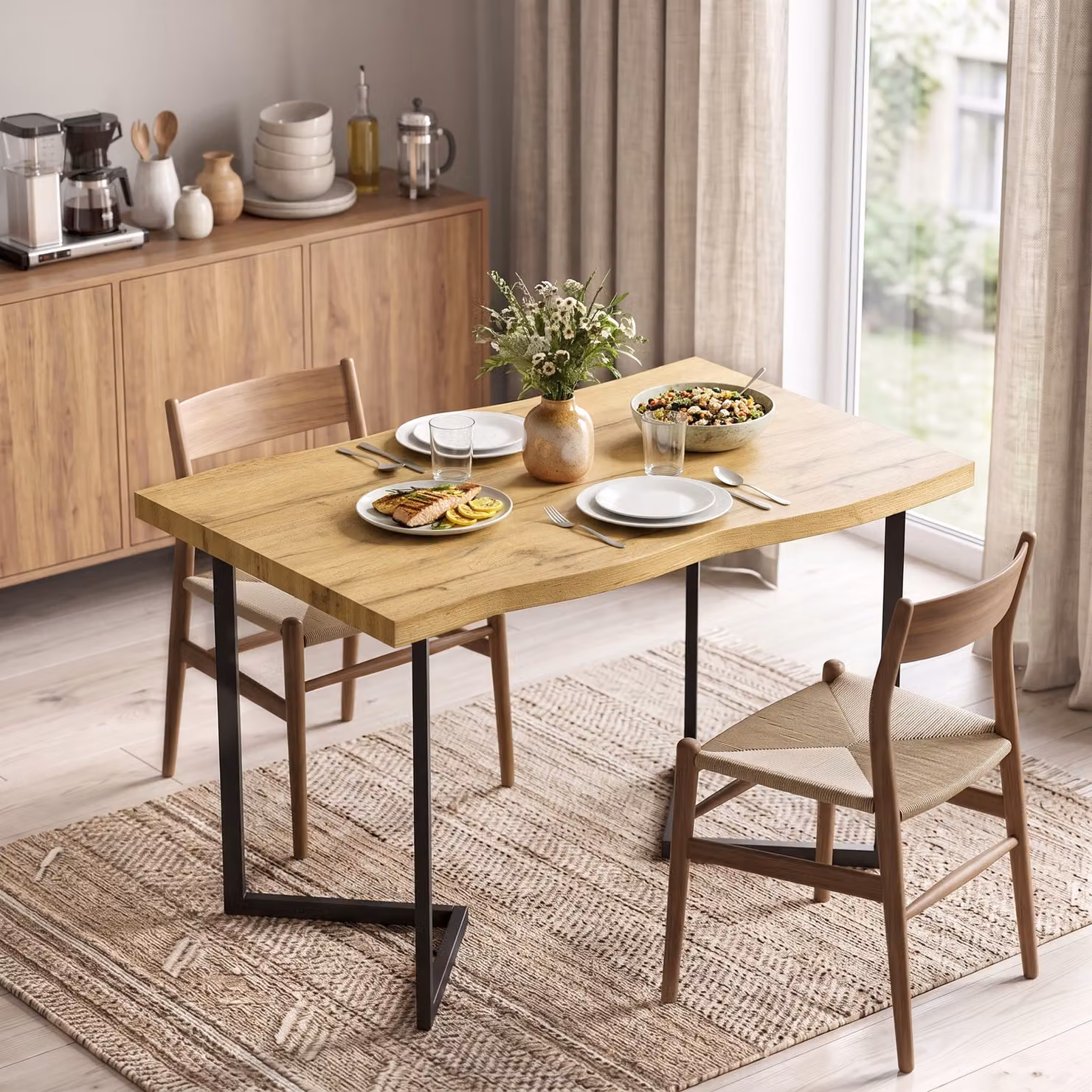 Tavolo da pranzo HOMCOM moderno in legno rovere e metallo nero per 2 persone, L: 110 cm, P: 67 cm, H: 75,5 cm – 2