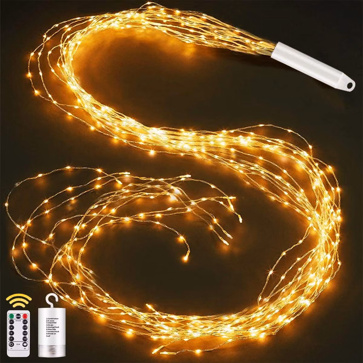 Catena luminosa a LED, lunghezza 1 metro, 100 LED bianco caldo, alimentazione a batteria, impermeabile