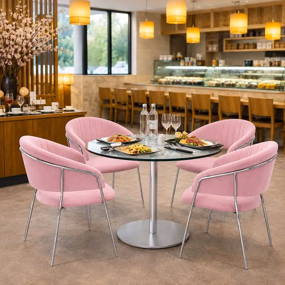 Set di 2 sedie da pranzo Aurelia in velluto rosa con gambe in metallo cromato per soggiorno e sala da pranzo – 2