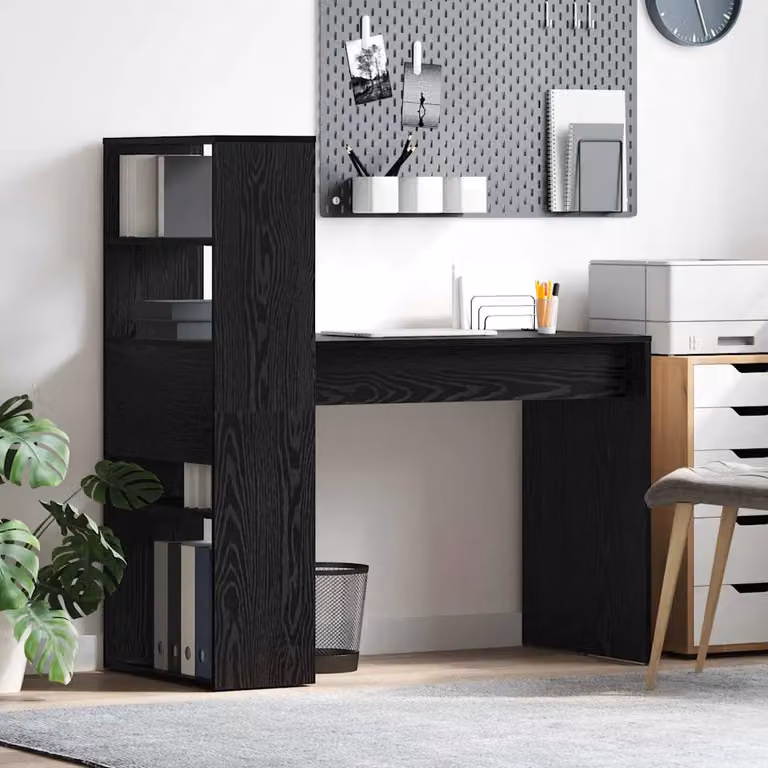 Scrivania moderna vidaXL in legno ingegnerizzato nero e rovere L: 113 cm, P: 54 cm, H: 120 cm