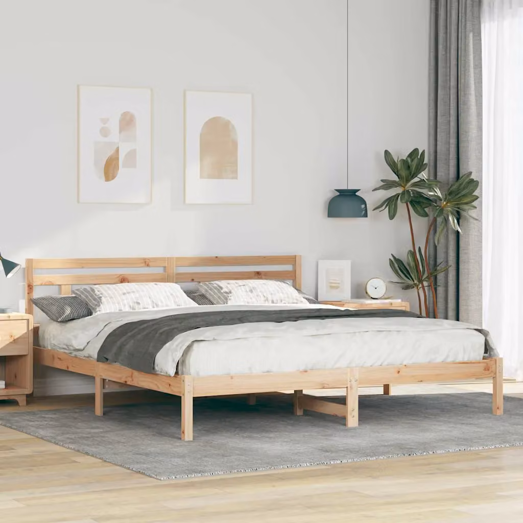 Struttura del letto in pino massello vidaXL colore marrone e beige L/P: 180 x 200 cm