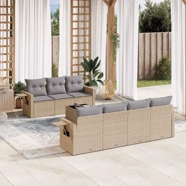vidaXL Set Divano da Giardino 8 pz in Polyrattan con Cuscini Beige e Grigio e Tavolino