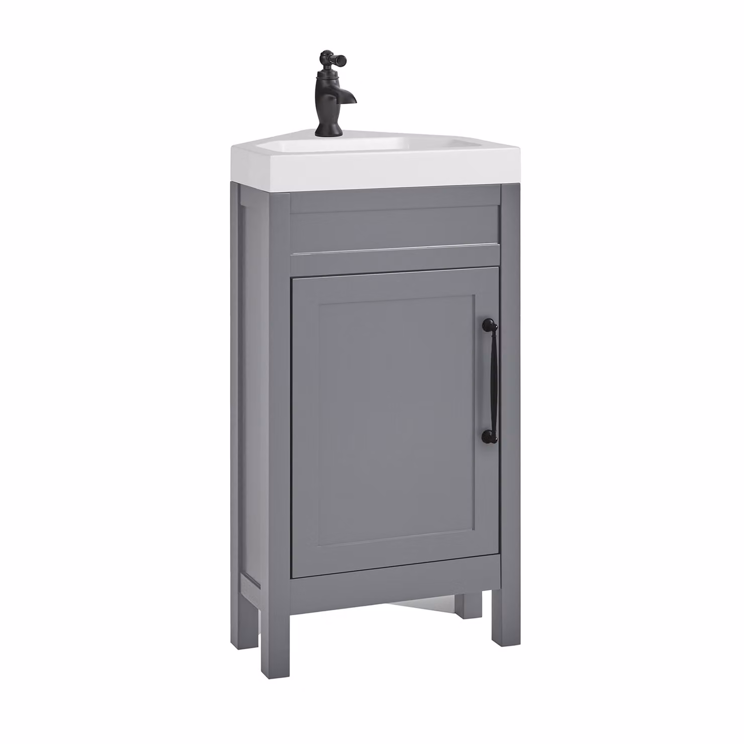 Mobile Bagno Angolare Grigio Chiaro da 450mm con Lavabo e Maniglia Classica Nera con Barra a T - Warwick