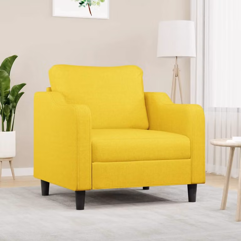 Poltrona moderna vidaXL in tessuto giallo con struttura in metallo e braccioli