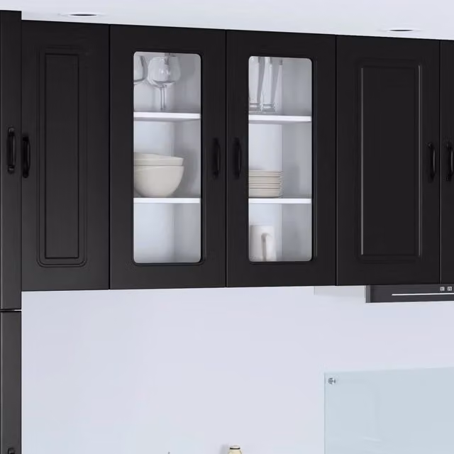 Set di 2 pensili da cucina moderni vidaXL in legno nero con ante in vetro L/P/H: 40 x 31 x 80 cm