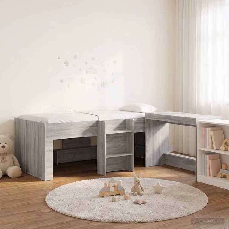 Letto alto singolo per bambini vidaXL con scrivania e scomparti laterali, grigio, L: 193 cm, P: 96 cm, H: 120 cm
