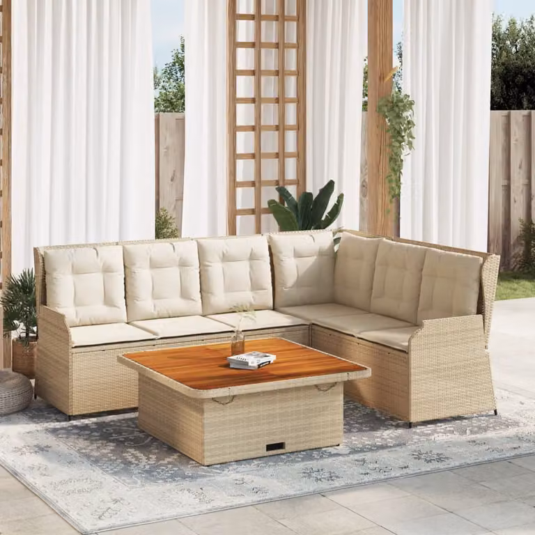 vidaXL Set Divano da Giardino a L con Tavolino e Cuscini Beige