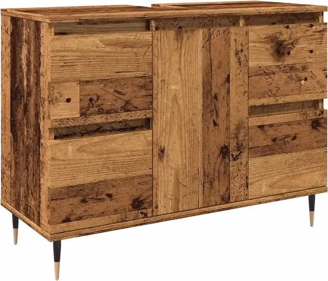 Mobiletto da bagno in stile industriale HELLOSHOP26 con ante e cassetti in legno e metallo, colore marrone, L: 80 cm, P: 33 cm, H: 60 cm
