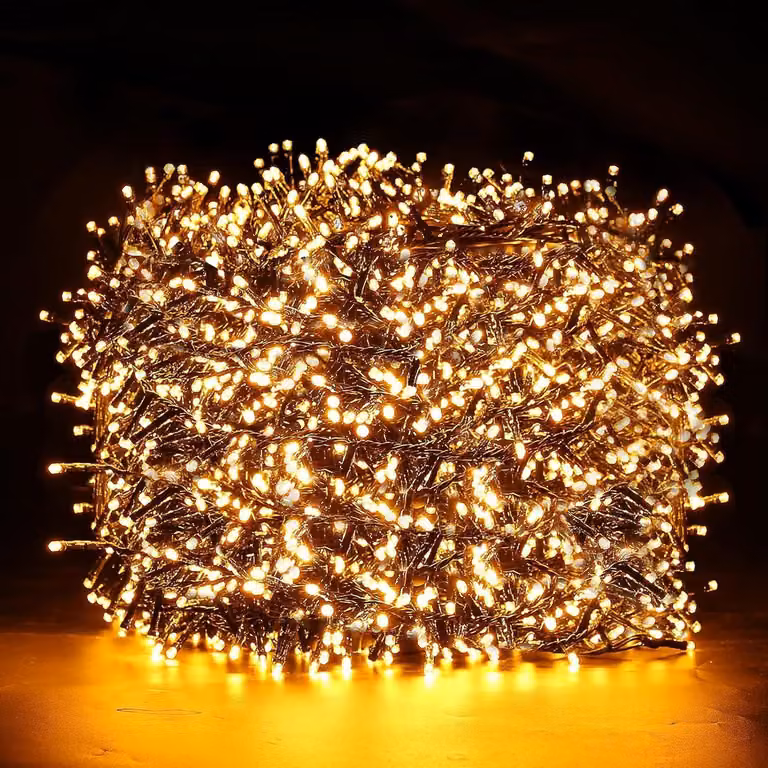 Catena luminosa a LED, 100 metri, 1000 LED, luce bianco caldo, grado di protezione IP44, 8 modalità