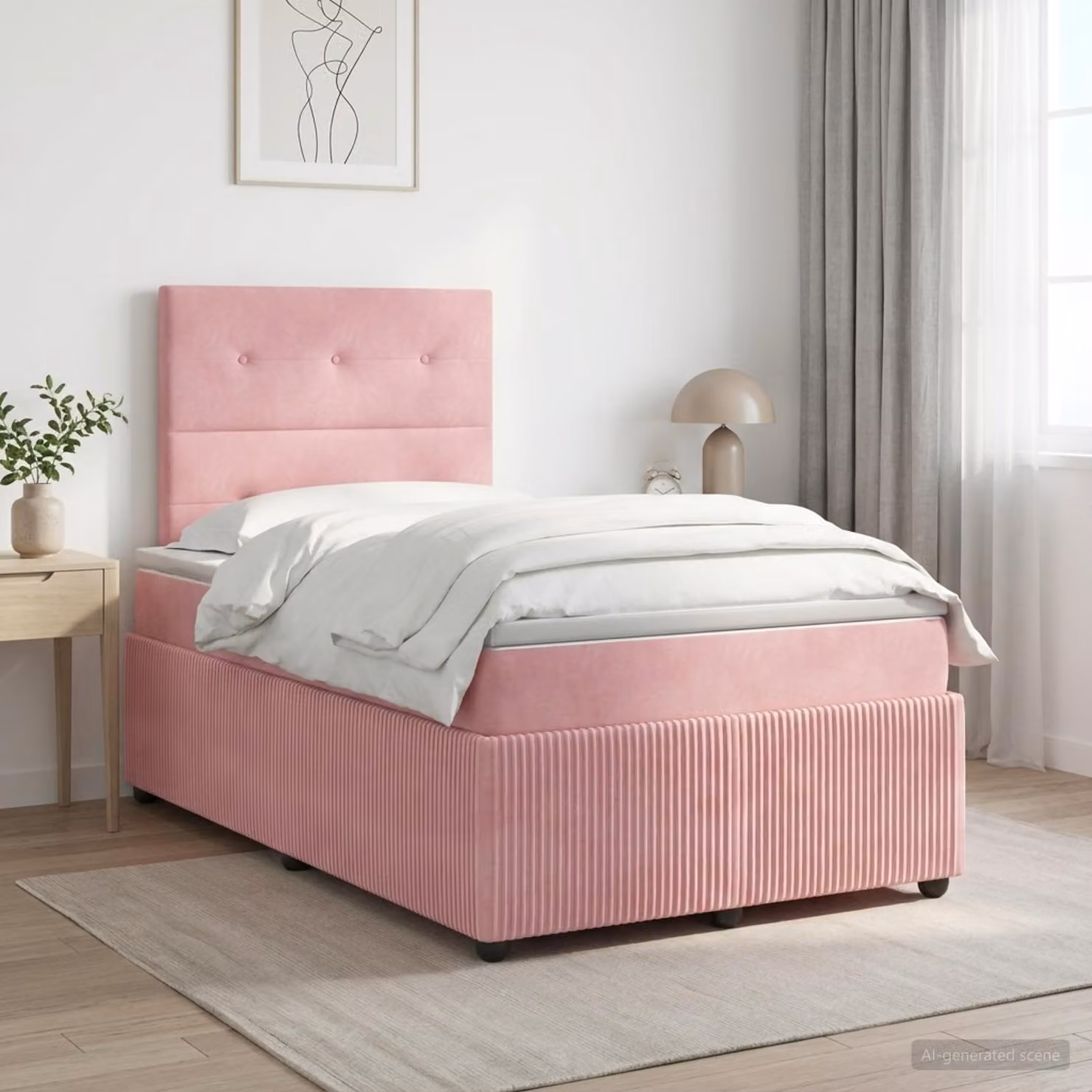 Letto box spring con materasso vidaXL in velluto rosa e bianco, L/P: 120 x 200 cm