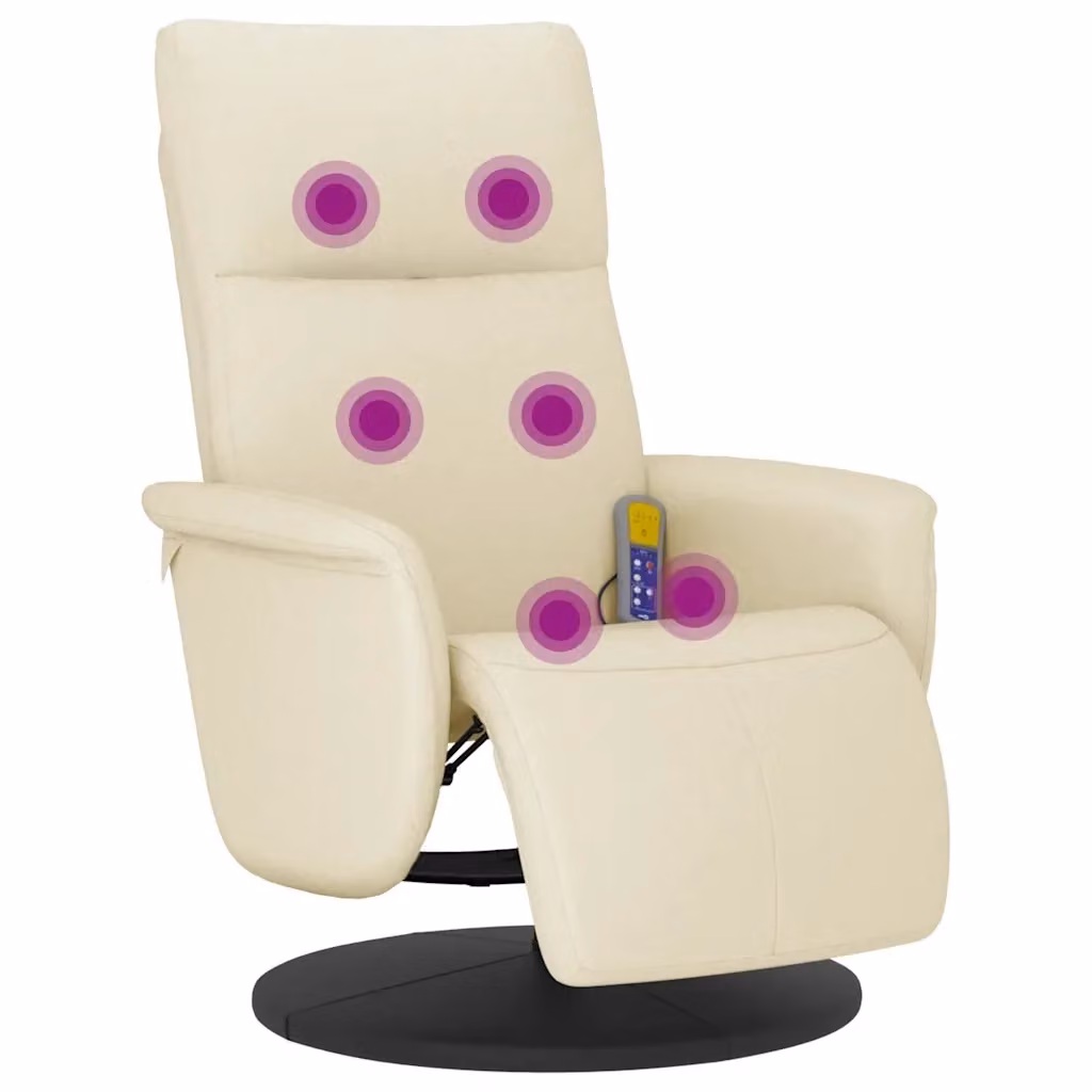 Poltrona Reclinabile con Poggiapiedi vidaXL in Similpelle Beige con Funzione Massaggio e Rotazione 360 Gradi – 2