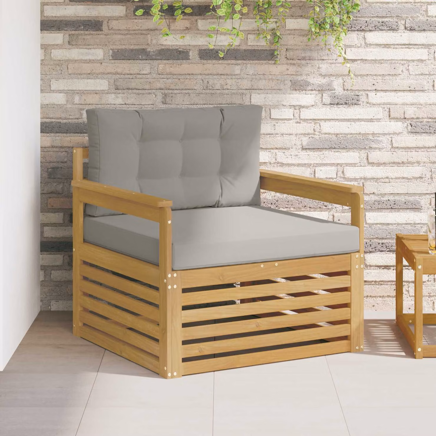 Divano da esterno moderno vidaXL in legno di acacia e tessuto bianco e grigio