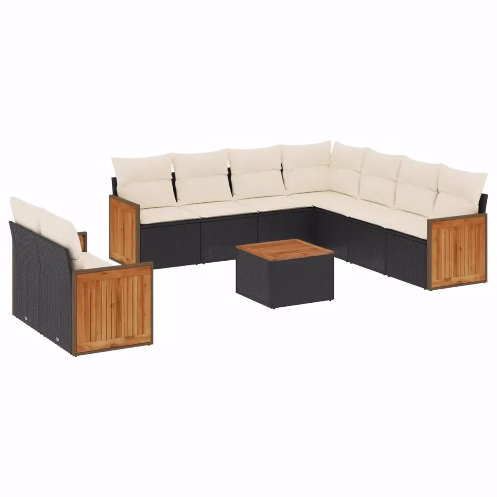 Set di divani da giardino vidaXL a forma di L in polyrattan nero con cuscini e tavolino da esterno – 2