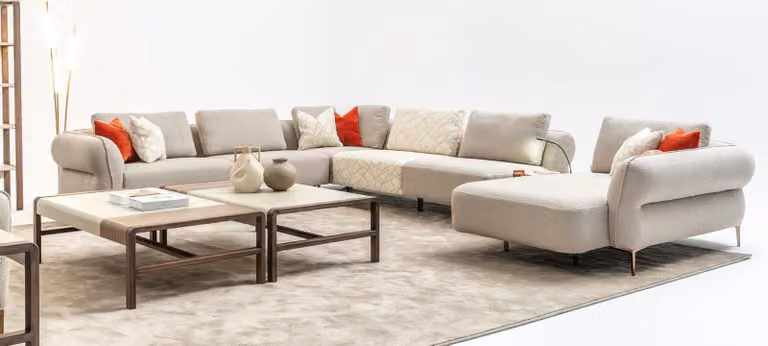 Ecksofa U-Form Beige Luxus Wohnzimmer Modern Polstersofa