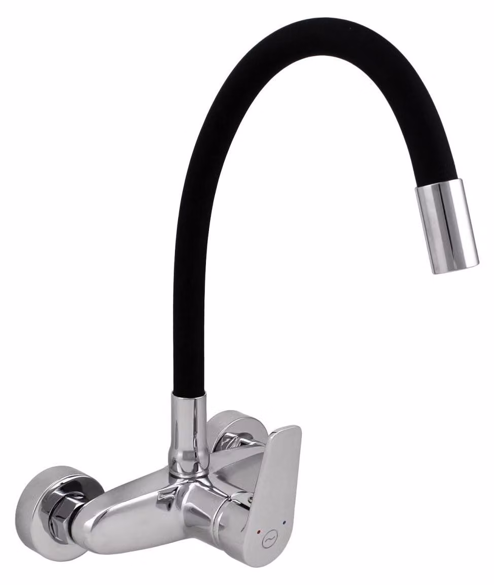 Miscelatore da cucina a parete, cromato, con bocchetta flessibile, modello Casa CR-1301-CS, marca Aquanello