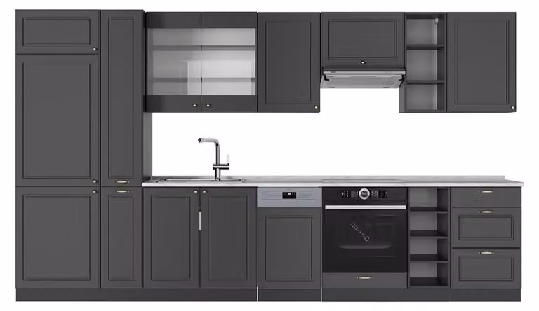Cucina componibile Vicco Fame-Line Antracite-oro rustico 355 cm , PL Marmo, Model 56933
