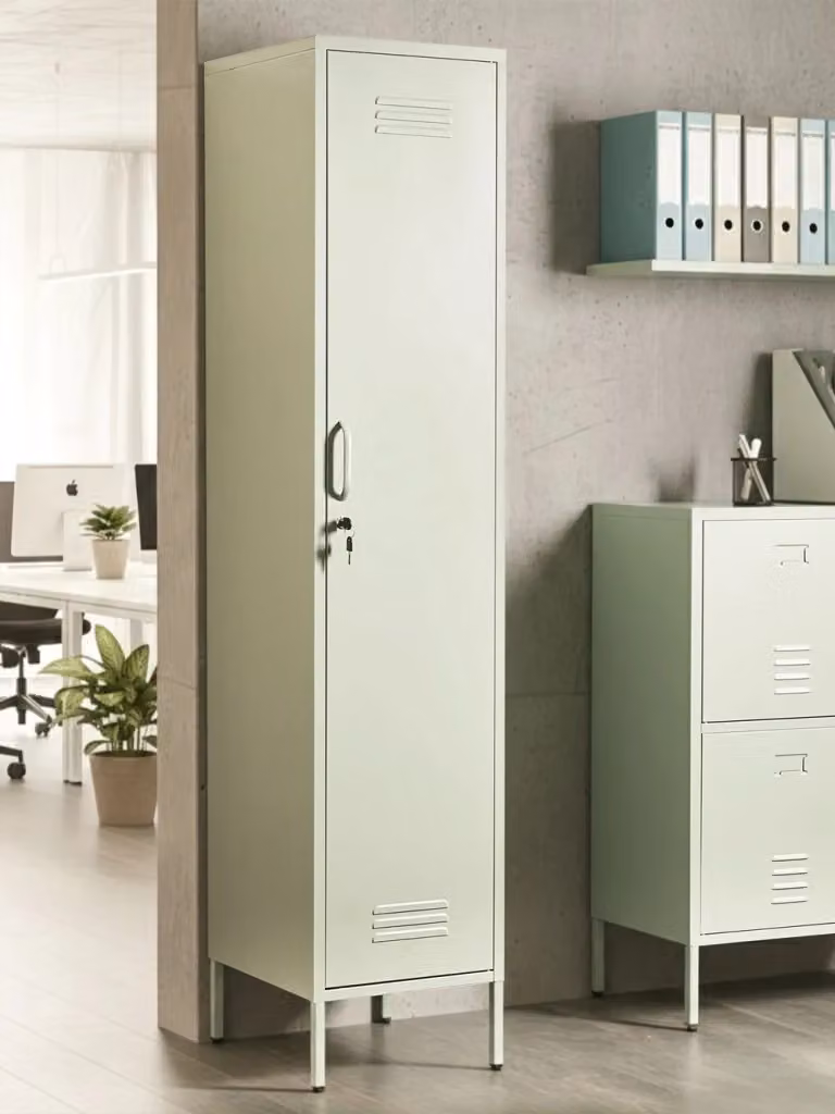 Armadio metallico BELIANI verde con ripiani regolabili e barra appendiabiti per ufficio o casa, H 185 x L 50 x P 38 cm – 2