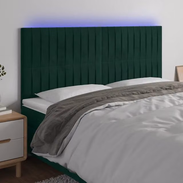 Testiera per letto vidaXL in velluto verde scuro con illuminazione LED e porta di ricarica USB, L 180 cm x H 128 cm x P 5 cm – 1