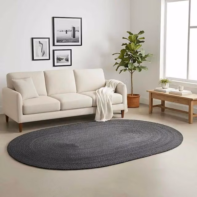 Tappeto ovale in juta Grigio, design moderno, L 152 x P 245 cm