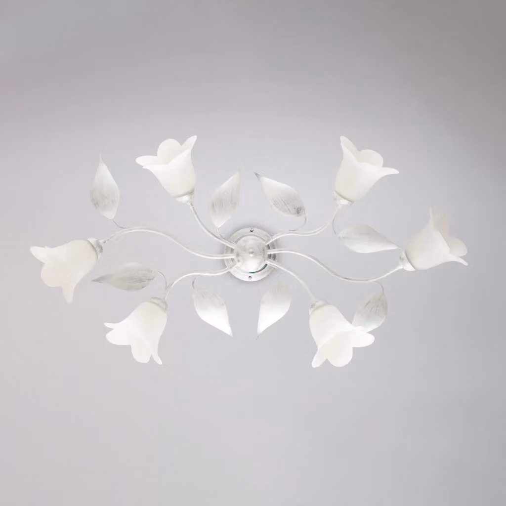 Plafoniera Olga BeLight in ferro battuto e vetro con 6 luci, colore bianco e argento – 2