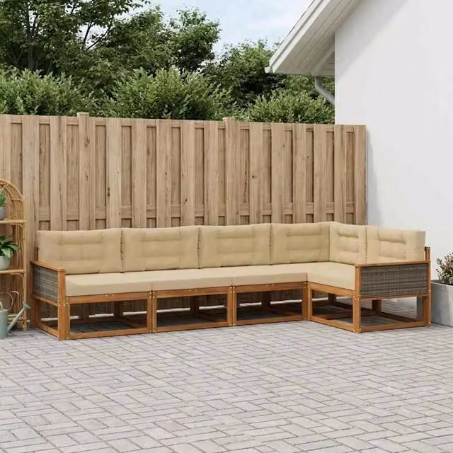 Set di divani da esterno 5 pz Naturale e Beige 3382561