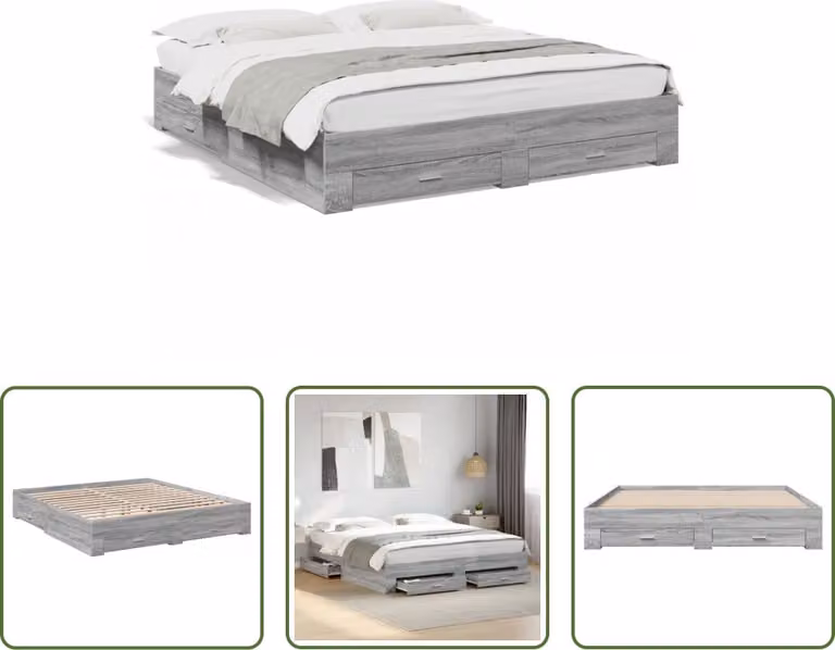 The Living Store Struttura letto con cassetti grigio Sonoma 180x200cm materiale legno