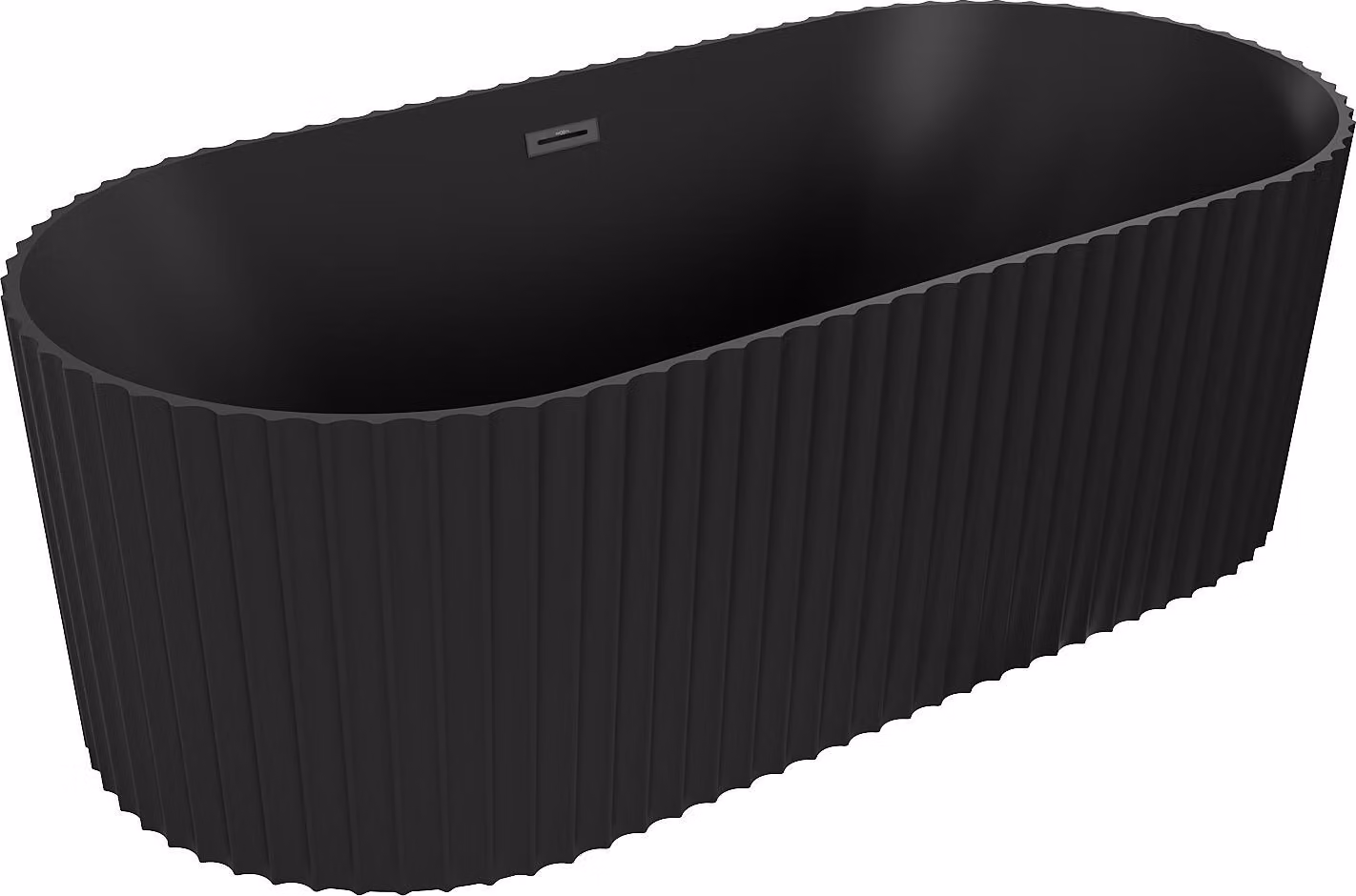 Mexen Paola vasca da bagno indipendente scanalata 150 x 75 cm, nero opaco, troppopieno nero - 52721507571-70