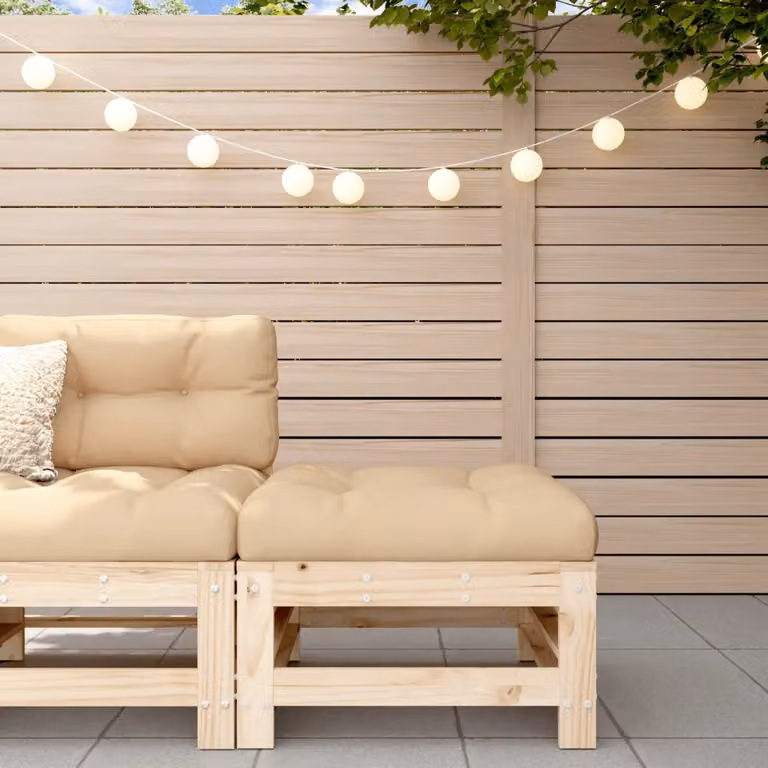 vidaXL Poggiapiedi da Giardino in Legno di Pino con Cuscini Beige e Marrone