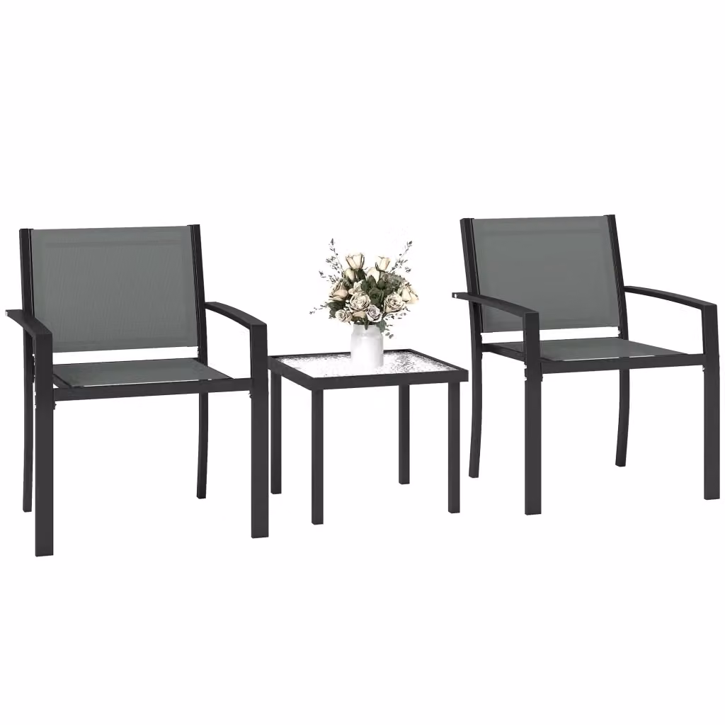 Set da giardino Xylo composto da tavolo con piano in vetro temperato e 2 sedie in textilene colore grigio – 2
