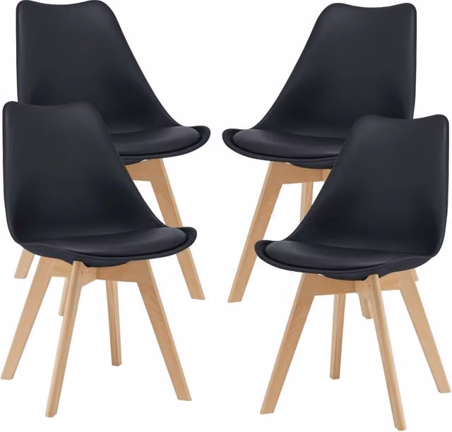 Set Fläten di 4 Sedie da Sala con Seduta Imbottita Rivestimento in Similpelle Nero [en.casa]