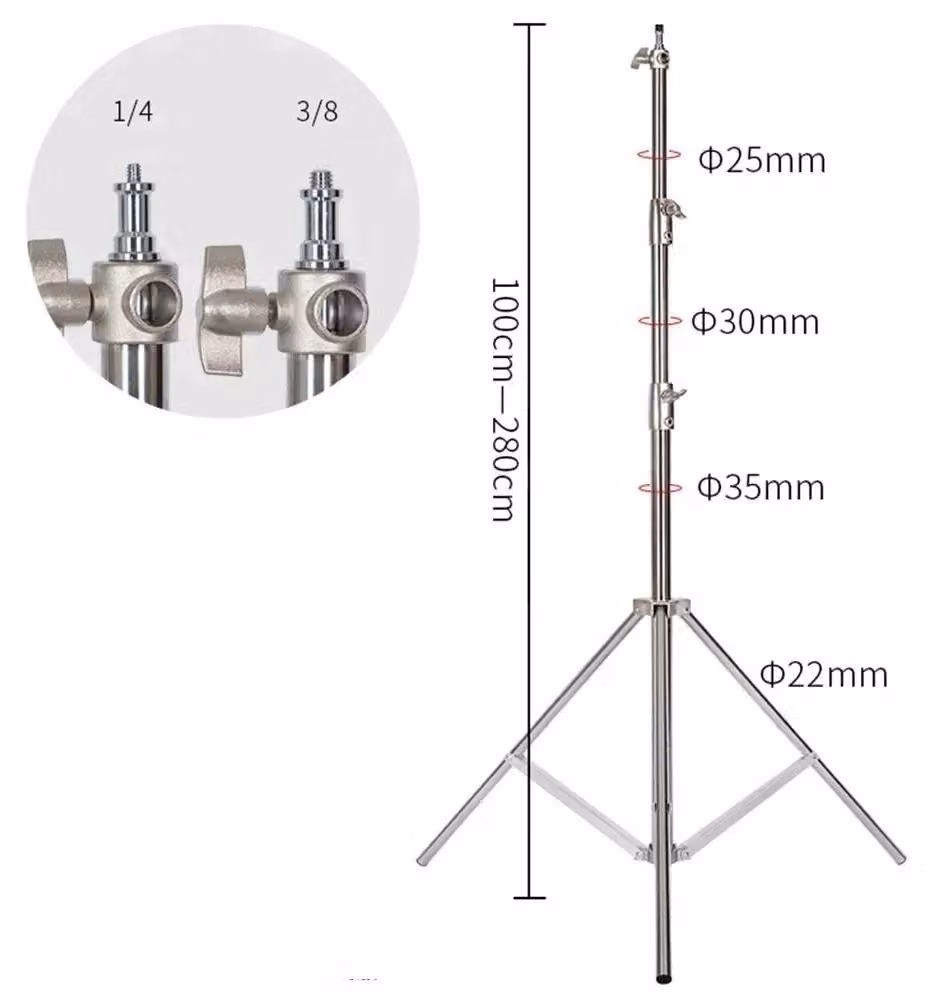 Treppiede, regolabile in altezza, robusta struttura in acciaio inossidabile, treppiede argento da 2,8 m