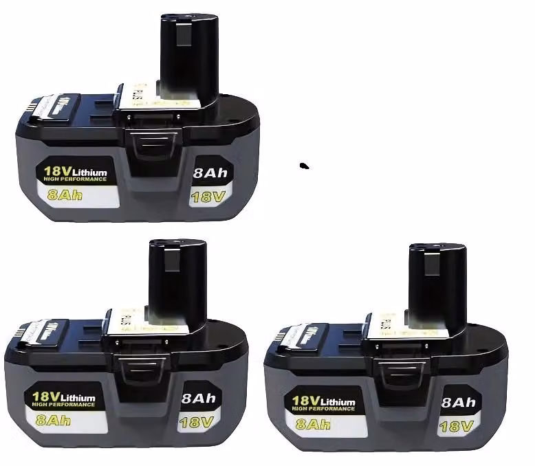 Batteria agli ioni di litio da 18V, capacità di 8000mAh, design ricaricabile, compatibile con Ryobi. Confezione da 3 batterie da 8.0Ah, 18V, per utensili Ryobi