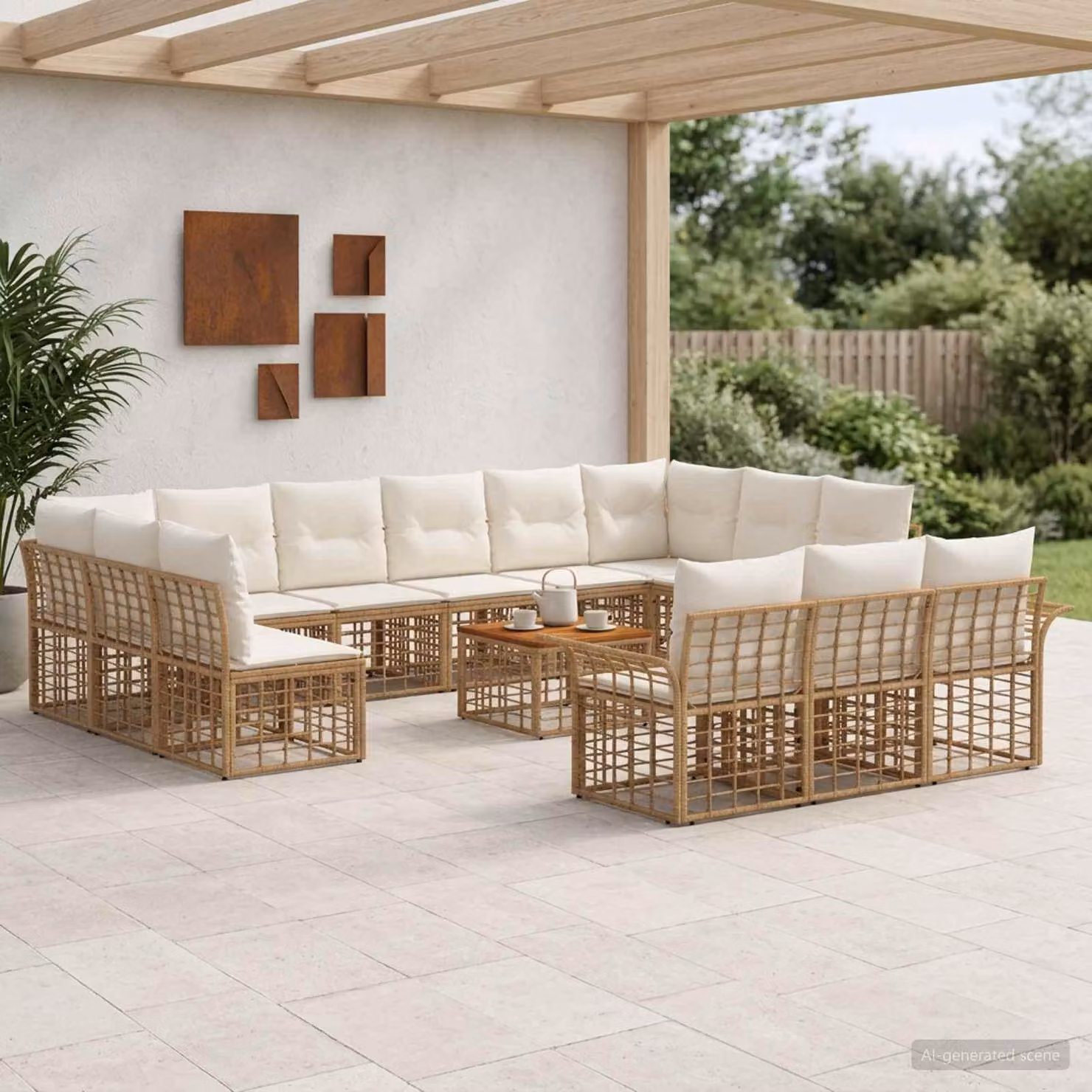 Maison Exclusive - Set da esterno per divano, 14 pezzi, 13 posti, colori: naturale e crema