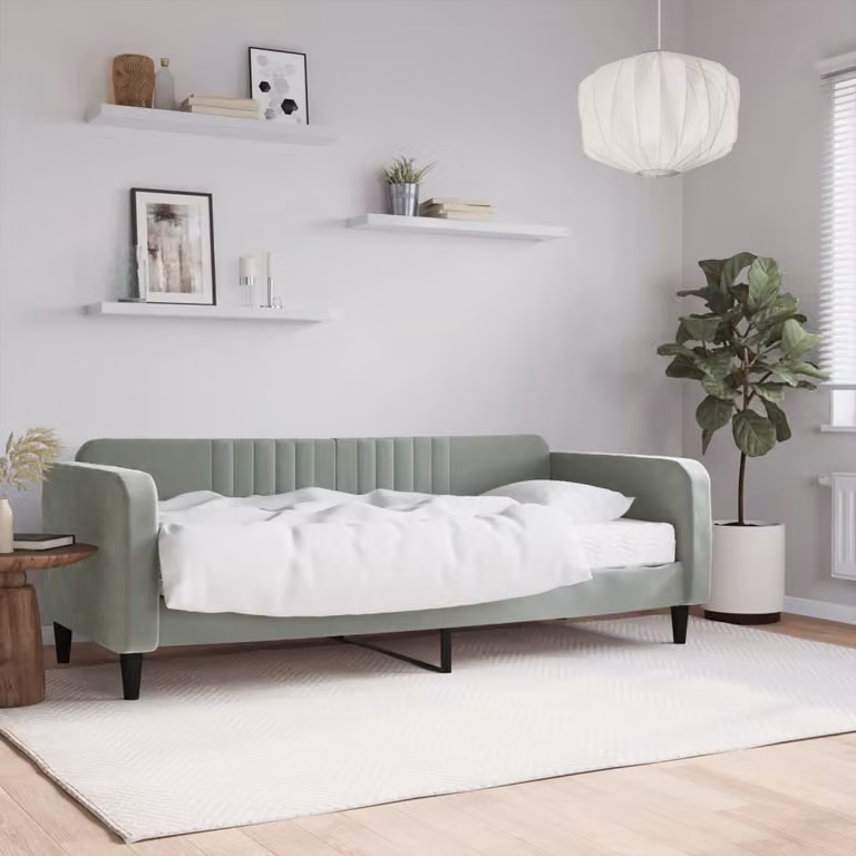 vidaXL Divano Letto in Velluto Grigio con Materasso 90x200 cm